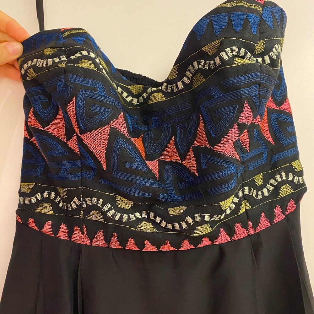 Strapless embroidered mini dress